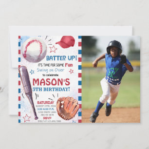 Boy Baseball Birthday Photo Inbjudningar