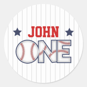 Boy Baseball First Birthday Sticker Runt Klistermärke