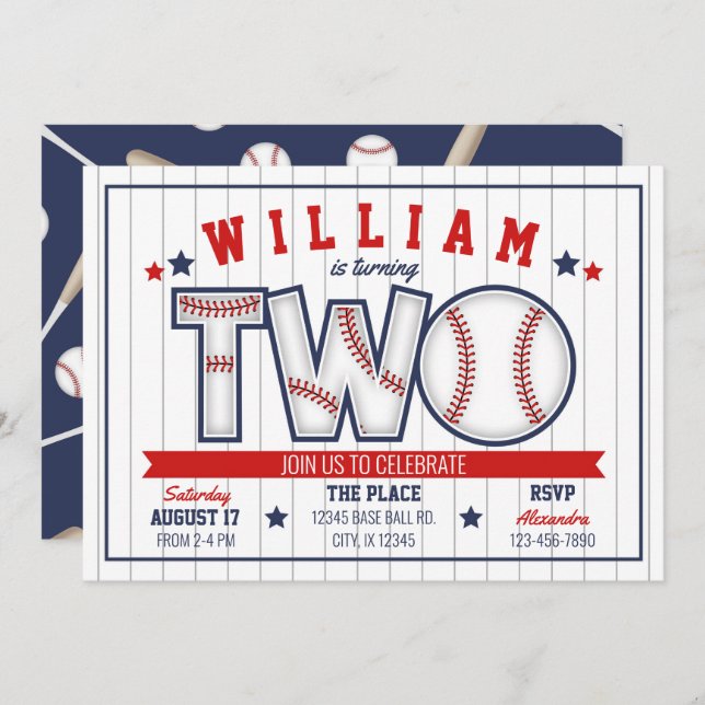 Boy Baseball inbjuden till andra födelsedagen Inbjudningar (Fram/baksida)