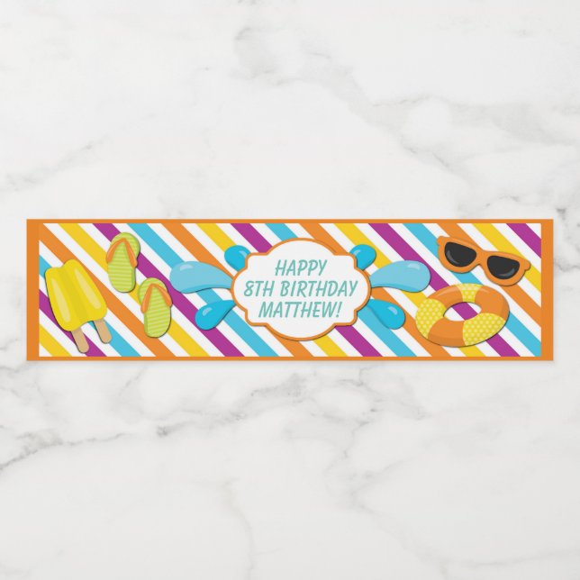 Boy Bassäng Födelsedagsfest Vattenflaskor Etikett (Singel etikett)