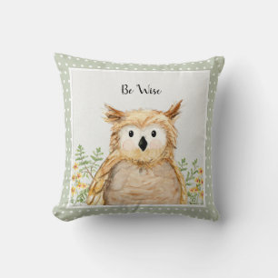 Boy Be Wise Uggla Watercolor Woodland Forest Anima Kudde