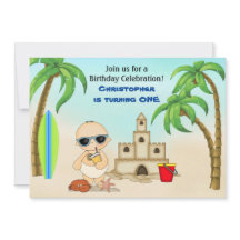 Boy Beach Baby Sandcastle n Surfboard 1:a födelsed