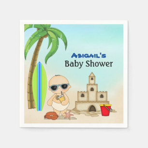 Boy Beach Baby Sandcastle n Surfboard Baby Shower Pappersservett