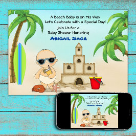 Boy Beach Baby Sandcastle, Surfboard Baby Shower Inbjudningar
