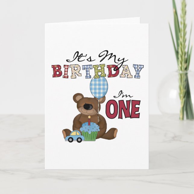 Boy Bear 1:a födelsedag Tshirts och Gifts Kort (Framsida)