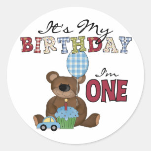 Boy Bear 1:a födelsedag Tshirts och Gifts Runt Klistermärke