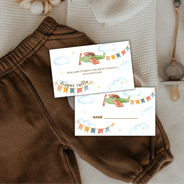 Boy Bear Airplane Sky Diaper Raffle Baby Shower  Tilläggskort (Boy Bear Airplane Sky Diaper Raffle Baby Shower Enclosure Card)