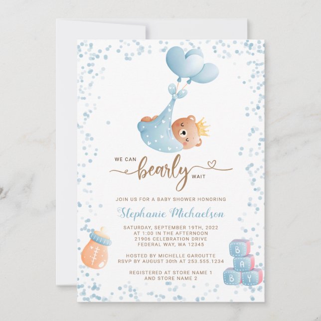 Boy Bear Baby Shower med begäran om Bok Inbjudningar (Framsida)