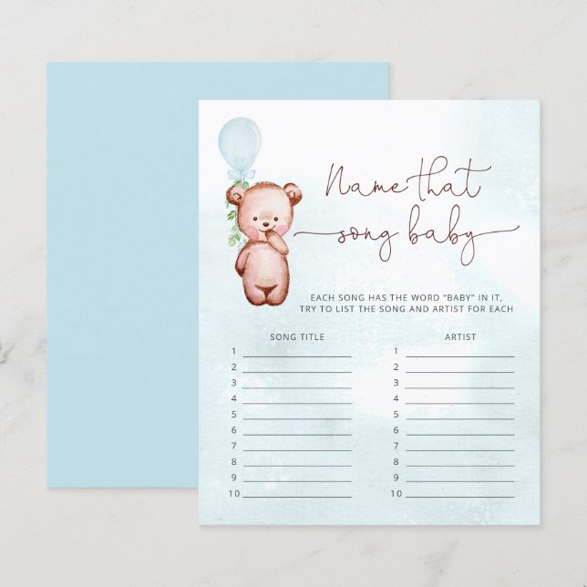 Boy Bear Balloon Namn Sång Game (Fram/baksida)