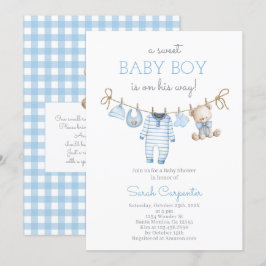 Boy Bear Clothesline Baby Shower invitation Inbjudningar
