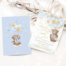 Boy Bear Luftballong Blue Guld Himlar Baby Shower