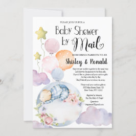 Boy Bear Rosa Blommigt Ballodels Baby Shower by Ma Inbjudningar