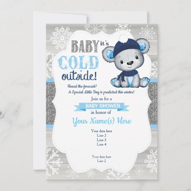 Boy Bear Winter-inbjudan till Boy Baby Shower Inbjudningar (Framsida)