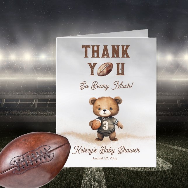Boy Bearly Wait American Football Baby Shower Tack Kort (Teddy Bear Boy American Football Bearly Wait Baby Shower "Thank You Beary Much!" Folded Card)