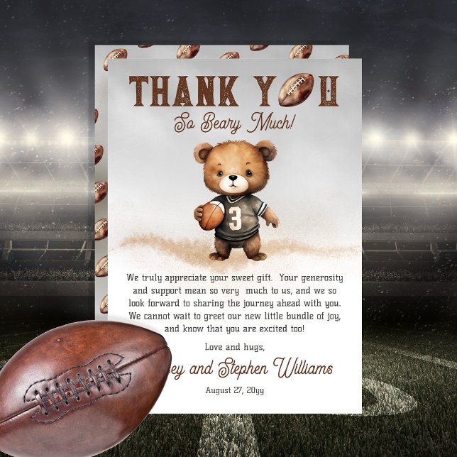 Boy Bearly Wait American Football Baby Shower Tack Kort (Teddy Bear Boy American Football Baby Shower "Thank You Beary Much!" Flat Thank You Card Bearly Wait)