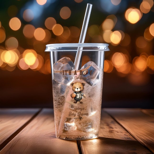 Boy Bearly Wait American Football Baby Shower Take Away Mugg (Teddy Bear Boy "We Can Bearly Wait!" American Football Baby Shower Acrylic Tumbler)