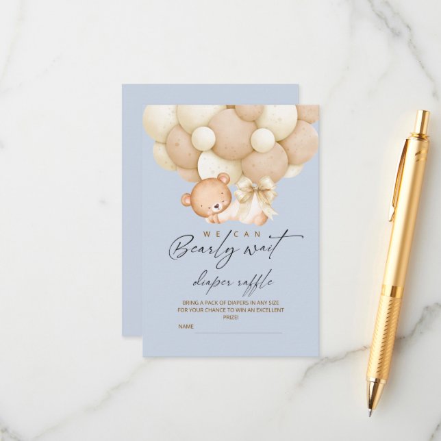 Boy Bearly Wait Diaper Raffle Baby Shower    Tilläggskort (Fram/Back In Situ)