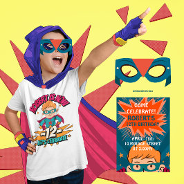Boy Birthday Bash - Blue and Orange Toppen Hero Inbjudningar