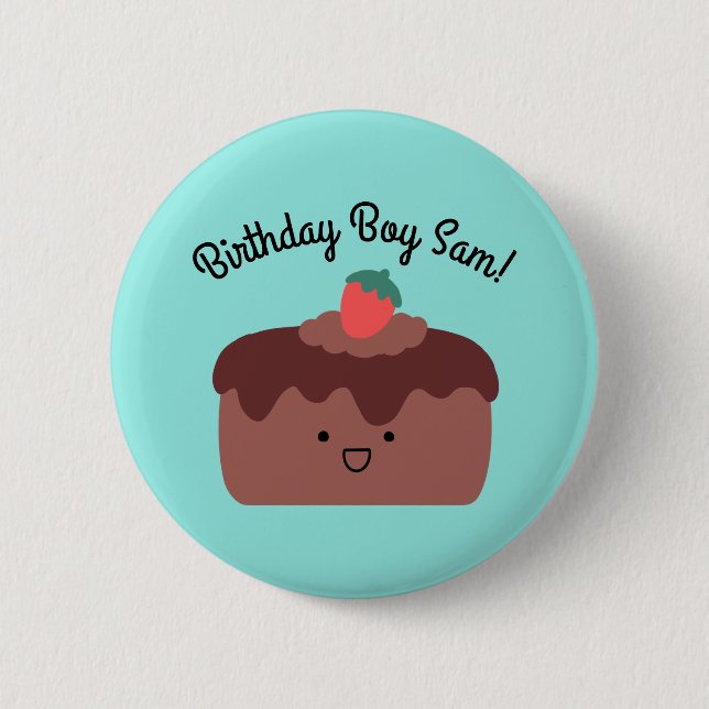 Boy Birthday Brown Chocolate Cake Party Button Knapp (Framsida)