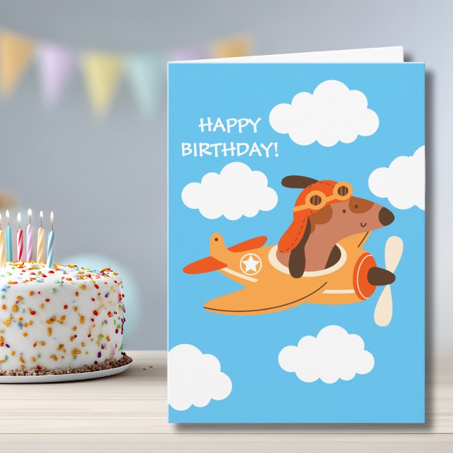 Boy Birthday Dog Pilot Flying Airplane Cute Funny  Kort (Skapare uppladdad)