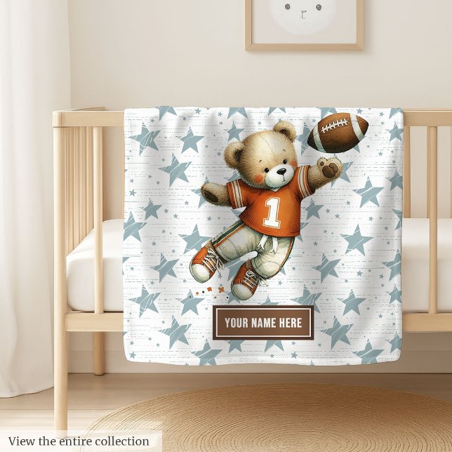Boy Birthday Gift American Football Teddy Blanket Fleecefilt (Adorable teddy bear football blanket, custom design makes a special boy birthday gift.)