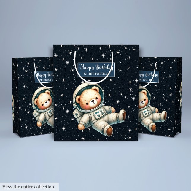Boy Birthday Gift Bag med Astronaut Nalle (Boy Birthday Gift Bag with Astronaut Teddy Bear)