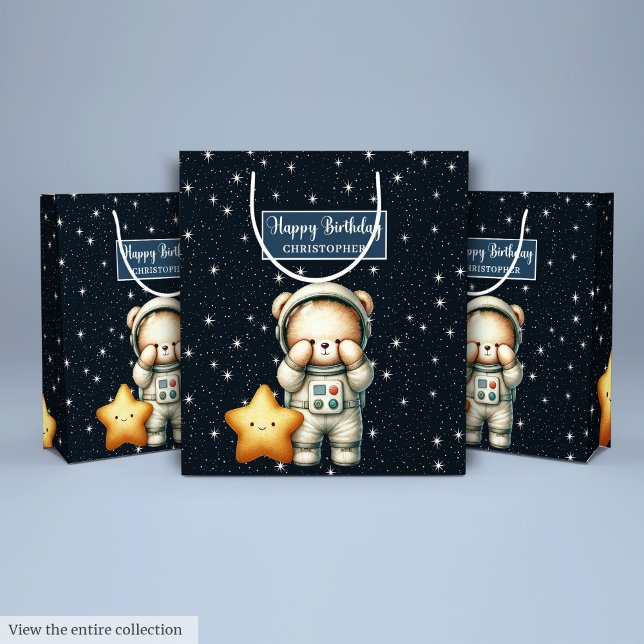 Boy Birthday Gift Bag med Space Explorer Bear (Boy Birthday Gift Bag with Space Explorer Bear)