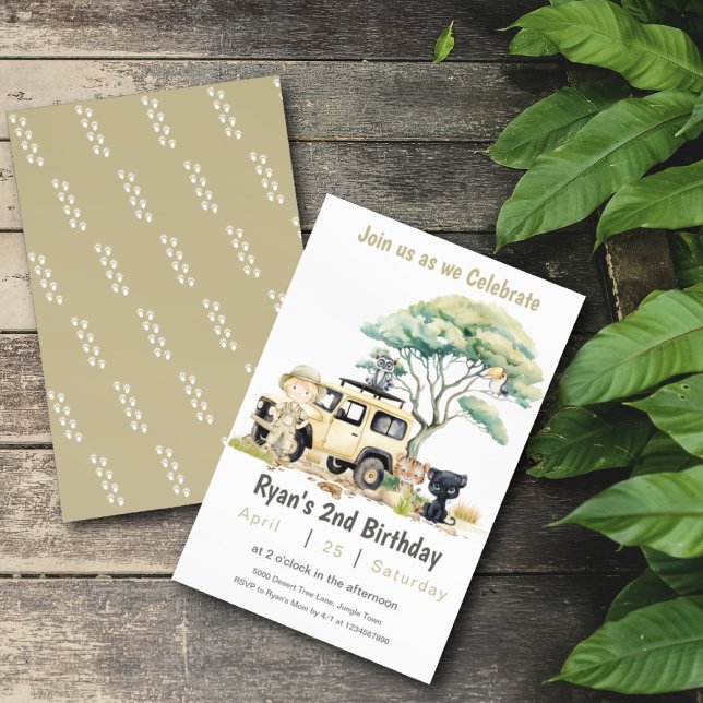 Boy Birthday Jungle Safari Vild Party Inbjudningar (Safari Jungle Theme Kids Birthday Invitation)