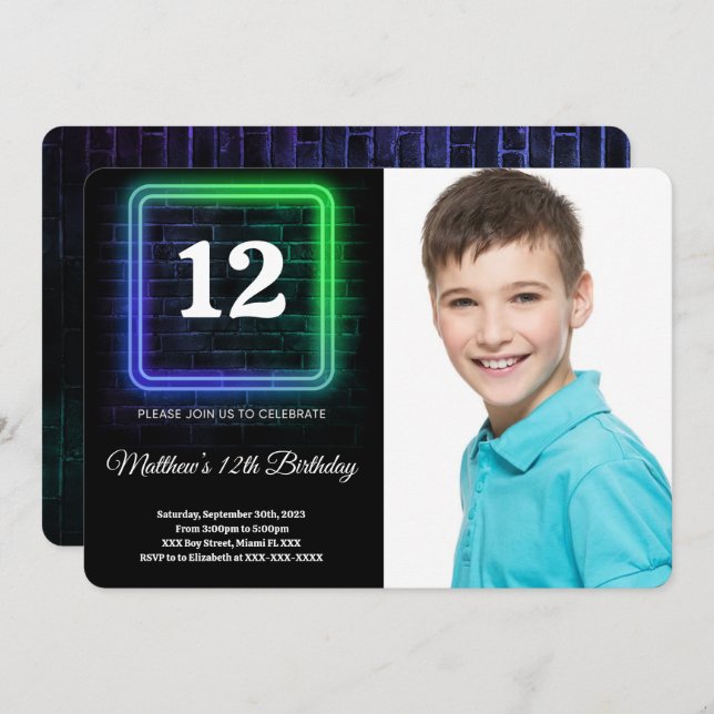 Boy Birthday Photo Inbjudningar (Fram/baksida)