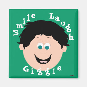 Boy Black Hair Laughing Ansikte Magnet