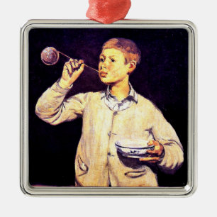 Boy Blowing Bubbles, av Edouard Manet, Julgransprydnad Metall