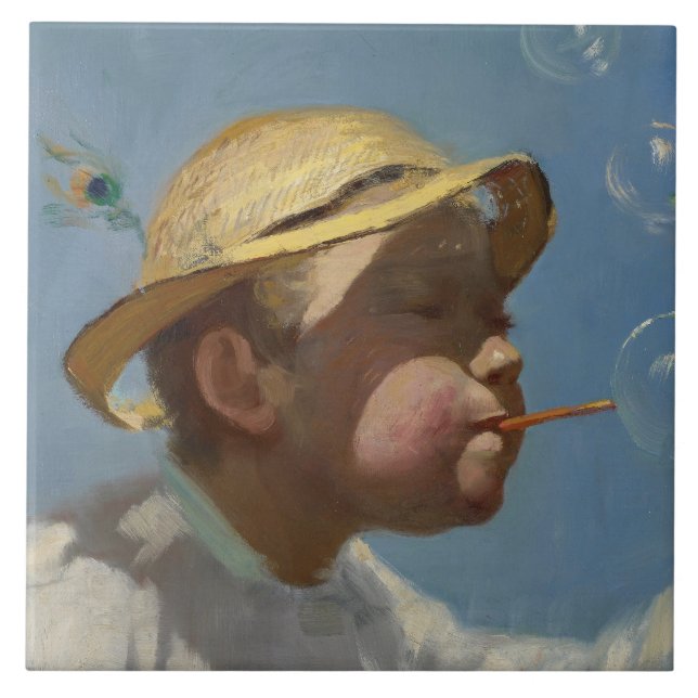 Boy Blowing Bubbles (av Paul Peel) Kakelplatta (Framsidan)