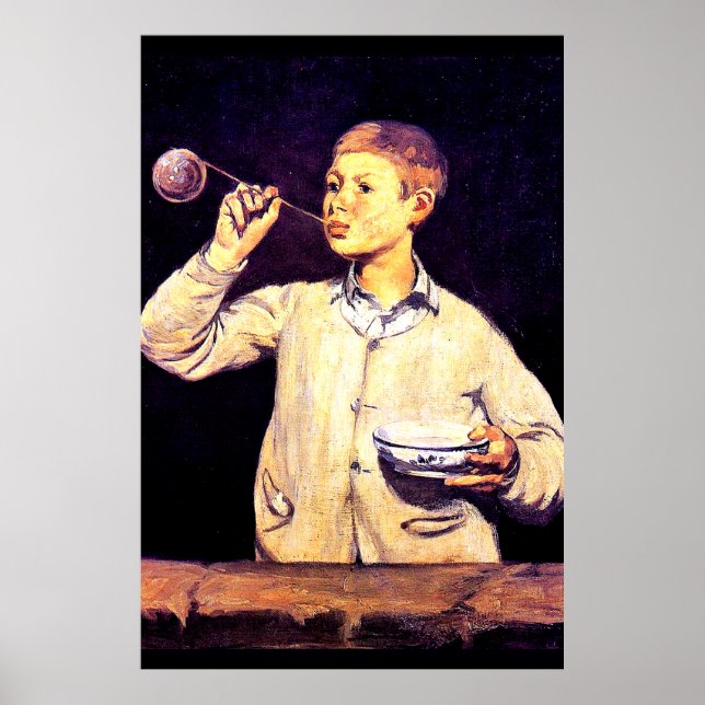 Boy Blowing Bubbles, målning av Edouard Manet Poster (Framsidan)