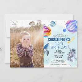 Boy Blue Astronaut Space födelsedagsfest Inbjudningar