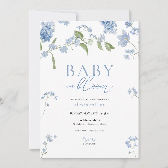 Boy Blue Baby in Bloom Baby Shower Inbjudan (Framsida)