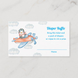Boy Blue Baby Shower Penguin Animal Diaper Raffle Tilläggskort