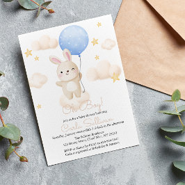 Boy Blue Balloon Cute Bunny Baby Shower-inbjudan Inbjudningar