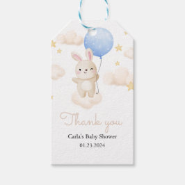 Boy Blue Balloon Cute Bunny Baby Shower Presentetikett