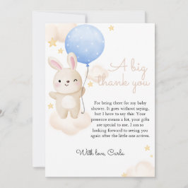 Boy Blue Balloon Cute Bunny Baby Shower Tack Kort