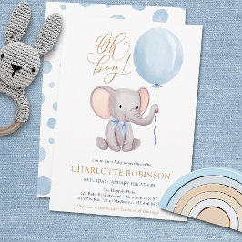 Boy Blue Balloon Cute Elephant Baby Shower-inbjuda Inbjudningar