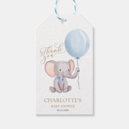 Boy Blue Balloon Elephant Baby Shower Tack Presentetikett