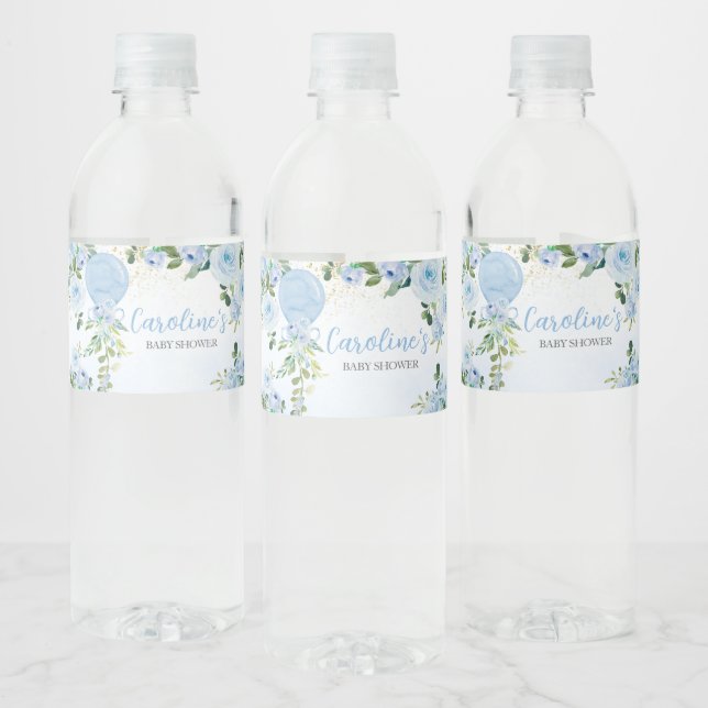 Boy Blue Balloon Greenery Baby Shower Vattenflaskor Etikett (Flaskor)