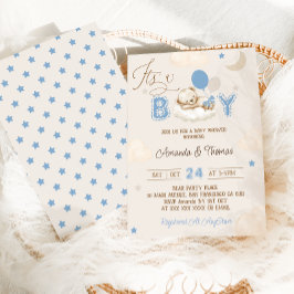 Boy Blue Bear Baby Shower Inbjudningar