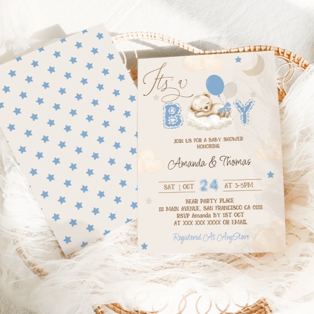 Boy Blue Bear Baby Shower Inbjudningar (Skapare uppladdad)