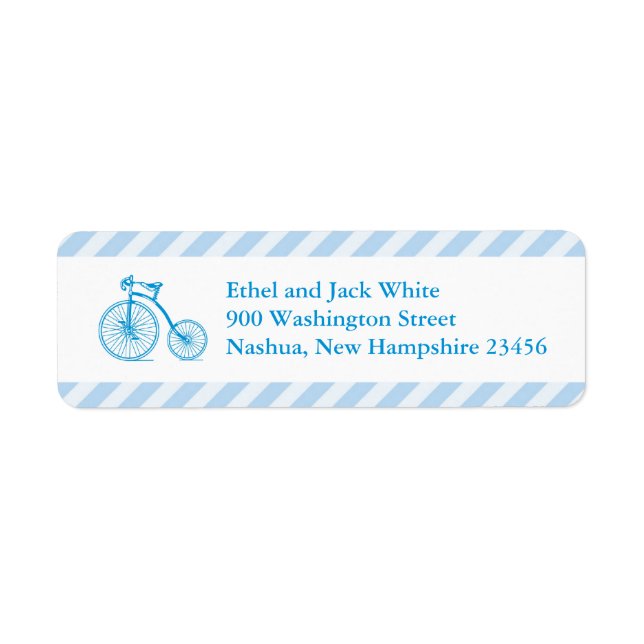 Boy Blue Bicycle Baby Shower-Returetiketter Returadress Etikett (Framsidan)