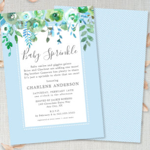 Boy Blue Blommigt Baby Sprinkle Inbjudningar