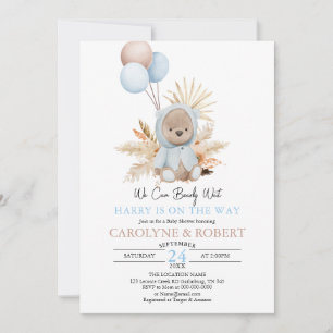 Boy Blue Boho Teddybjörn Knappt Vänta Baby Shower Inbjudningar