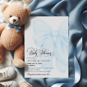 Boy Blue Bow Modern Elegant Baby Shower Inbjudningar