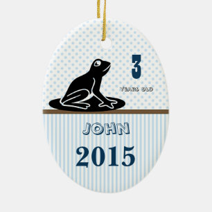 Boy Blue Brown Frog Dot Rand Photo jul Julgransprydnad Keramik