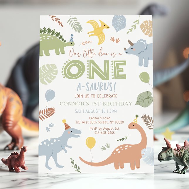 Boy Blue Dinosaur 1:a födelsedagen Inbjudningar (Skapare uppladdad)